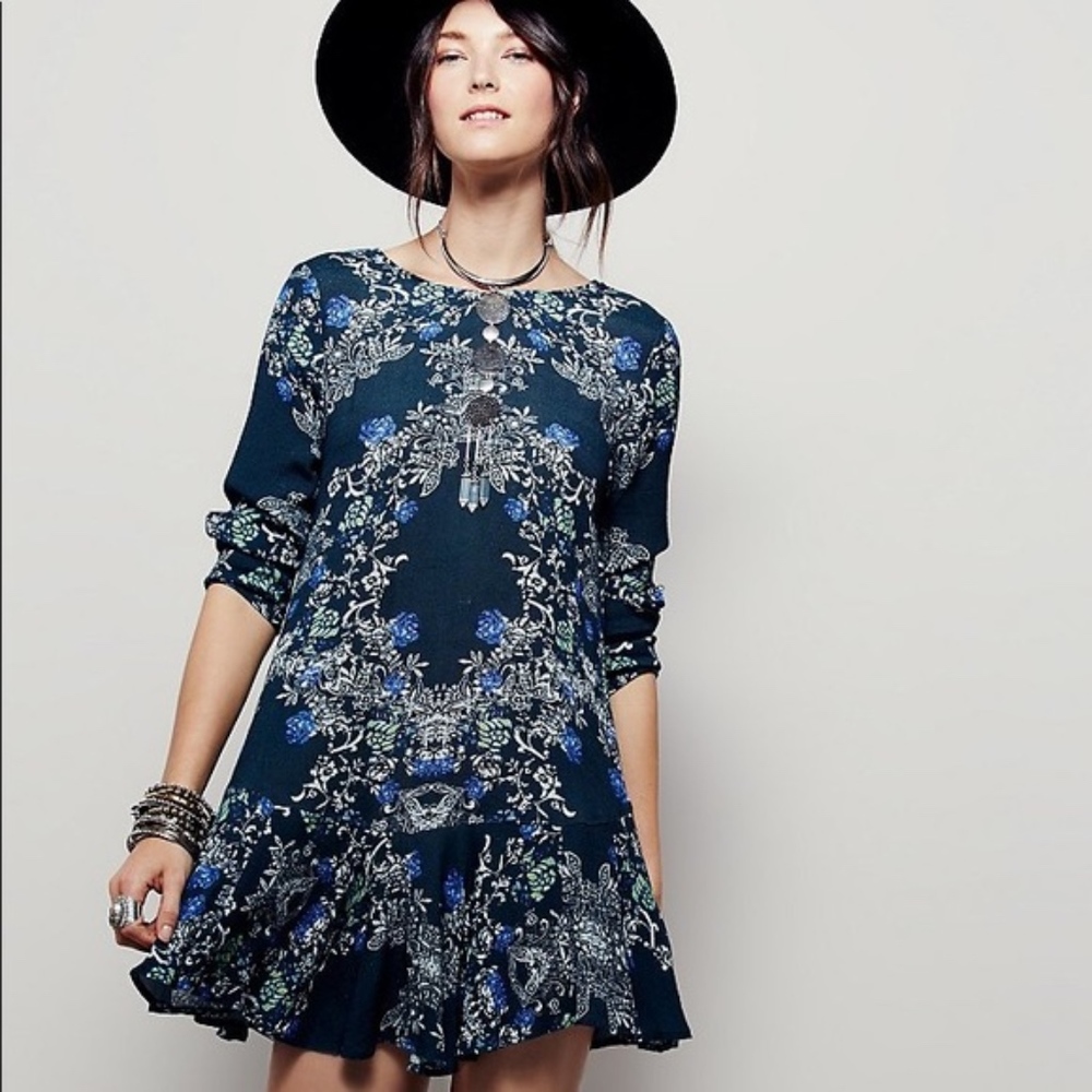 Free People Blue Floral Tunic/Mini Dress